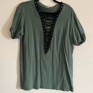 Green lace up t-shirt